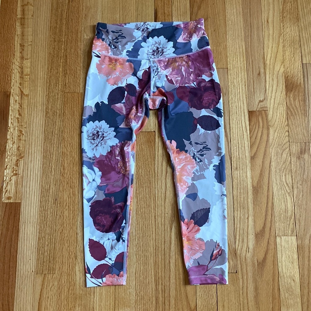 Apana 7/8 floral‎ print leggings stretch workout midrise medium yoga flowers